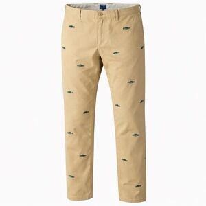 J Crew‎ Khaki Pants Men's 34x34 The Sutton Fish Embroidery Straight Leg Straight